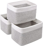 Small Cotton Rope Basket – Storage Bin for Organizing (10.6" x 6.7" x 6.7"), Bathroom Storage Basket for Shelf, Counter & Closet（White & Mixed Grey）