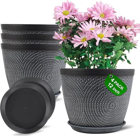 Quarut Large 12 Inch Plant Pot for Plants Outdoor Indoor, 4 Pack Plast –  Grow It Depot
