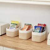 Small Cotton Rope Basket – Storage Bin for Organizing (10.6" x 6.7" x 6.7"), Bathroom Storage Basket for Shelf, Counter & Closet（White & Mixed Camel）