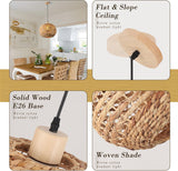 Boho Pendant Lights Kitchen Island Rattan Lights Fixture for Dining Room 15.8" Hand-Woven Chandelier Weaving Hanging Ceiling Light for Restaurant Living Room Bedroom Foyer Hallway