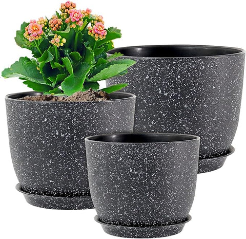 9 inch indoor planter Large Flower Pots 12/10/9 inch, Set of 3 Modern Decorative Plastic Pla – Grow It Depot