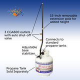 Flame King 3 Outlets Adapter 20 to 1LB Propane Tank Distribution Post Pole Tree Stem Stand