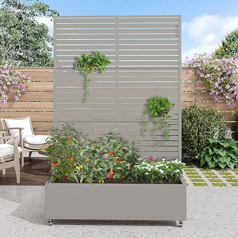 planter box with trellis on wheels Casaphoria Metal Raised Garden Bed with Trellis and Wheels, 72"x47"x16 – Grow It Depot