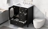 30" Bathroom Vanity with Sink, Bathroom Vanity Cabinet with Three Drawers and Door, Solid Wood and MDF, Black
