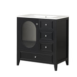 30" Bathroom Vanity with Sink, Bathroom Vanity Cabinet with Three Drawers and Door, Solid Wood and MDF, Black