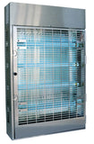 Stainless steel industrial air filter with grid design on a white background