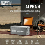 Rich Solar ALPHA 4 | 24V 100Ah LiFePO4 Battery | Powerful 12V Lithium Battery for RVs, Trailers, Vans, Boats, Off-Grid | 5,000 Lifetime Cycles | Bluetooth and Internal Heat Technology