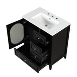 30" Bathroom Vanity with Sink, Bathroom Vanity Cabinet with Three Drawers and Door, Solid Wood and MDF, Black