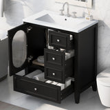 30" Bathroom Vanity with Sink, Bathroom Vanity Cabinet with Three Drawers and Door, Solid Wood and MDF, Black