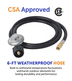 Flame King Regulator Hose Adapter Connect to 20Lb Tank for 17 and 22 inch Tabletop Grill Griddle, 6 Feet