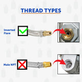 Flame King 1/4" Inverted Male Flare Stainless Steel Braided Propane Pigtail Hose 2-Pack for RV Regulators