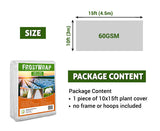 FrostWrap, Freeze and Crop Protection Plant Cover – 1.77 oz/yd2 (60 GSM) of Fabric Non-woven 10ft x 15ft Reusable Garden Floating Row Cover