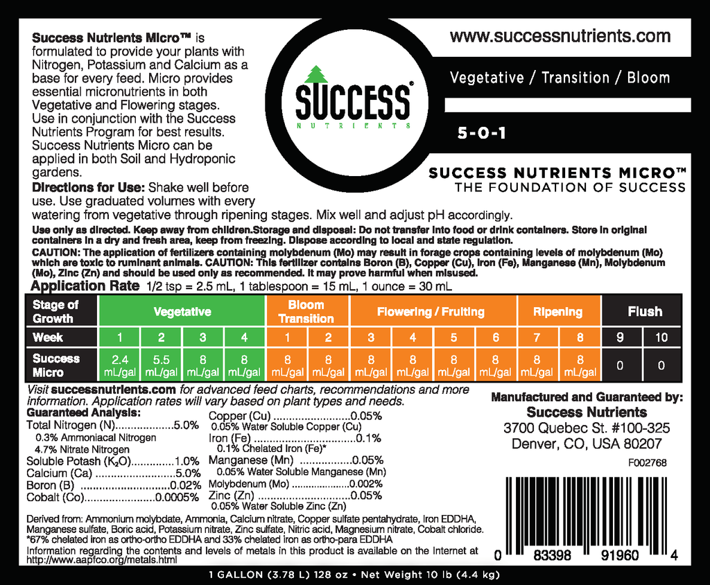 Micro Essential Success Nutrients Micro: Essential Micronutrients - 1 Quart - Case of ...