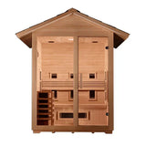 Golden Designs Carinthia Hybrid (PureTech™ Full Spectrum IR or Traditional Stove) Outdoor Sauna – Canadian Hemlock | GDI-8123-01 Carinthia | 3 Persons