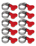 Adjustable Stainless Steel Hose Clamp with Red Butterfly Key - 10 Pack