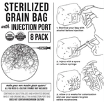 8-Pack Organic Sterilized Grain Spawn Bags