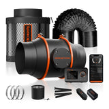 Spider Farmer Ventilation Kit 6" Inline Duct Fan and Carbon Filter Combo with Temperature and Humidity Controller
