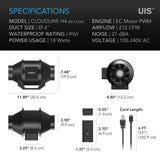 AC Infinity CLOUDLINE H4, Inline Fan with Speed Controller for Fungiculture, IP-65 Rated, 4-Inch