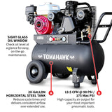 20 Gallon Portable Air Compressor 6.5HP Honda GX200 Engine Horizontal Tank 13.5 CFM @ 90 PSI Gas-Powered