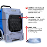 190 Pint Commercial Industrial Dehumidifier 7,000 ft² Rated LGR Integrated Pump Drain Hose