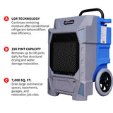 190 Pint Commercial Industrial Dehumidifier 7,000 ft² Rated LGR Integrated Pump Drain Hose