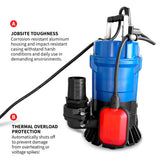 Tomahawk 1/2 HP Submersible Trash Pump, 66 GPM / 3960 GPH, 400W 2" Discharge Heavy-Duty Dirty Water Pump for Dewatering, Flooded Basements, Pits, Pools, Irrigation, and Construction Sites