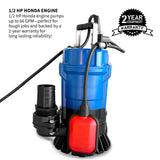 Tomahawk 1/2 HP Submersible Trash Pump, 66 GPM / 3960 GPH, 400W 2" Discharge Heavy-Duty Dirty Water Pump for Dewatering, Flooded Basements, Pits, Pools, Irrigation, and Construction Sites
