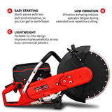 14" Concrete Saw 74cc Handheld Cut-Off Saw 5" Cutting Depth Gas Powered Water Cooling System Commercial Concrete Cutter for Asphalt Masonry Rebar & Roadwork