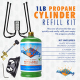 Flame King 1 lb Refillable Propane Cylinder Kit with Adapter & Stand