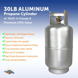 Flame King Lightweight 30lb Aluminum Propane Tank Cylinder Gauge and OPD Valve
