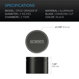 AC Infinity 3-Chamber Spice Grinder Black 2-Inch