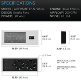 AC Infinity AIRFRAME T7-N White, Equipment Closet and Room Fan System 17", Intake