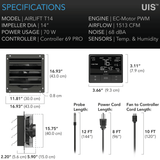 AC Infinity AIRLIFT T14, Shutter Exhaust Ventilation Fan 14", Temperature Humidity Controller