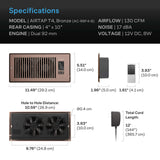AC Infinity AIRTAP T4 Quiet Register Booster Fan System Brown Bronze