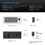 AC Infinity AIRTAP T4 Quiet Register Booster Fan System White
