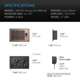 AC Infinity AIRTAP T6 Quiet Register Booster Fan System Bronze for 6"