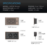AC Infinity AIRTAP T6 Quiet Register Booster Fan System Bronze for 6"