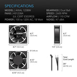 AC Infinity AXIAL 1238W 120V AC Muffin Fan w/ Wire-Leads Adapter 120mm