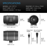 AC Infinity CLOUDWAY T12, Whole House EC Fan, 1600 CFM, Energy Efficient with Temperature Humidity Controller