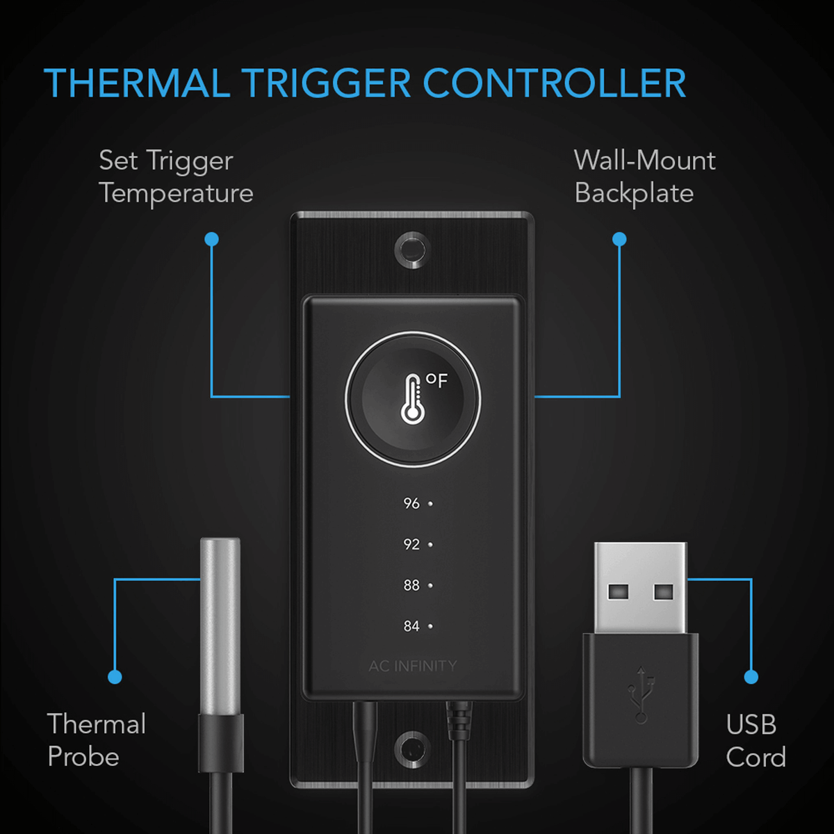 AC Infinity CONTROLLER 1, Pre-Set Thermal Trigger for USB Fans and Dev ...