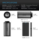 AC Infinity Duct Carbon Filter Australian Charcoal 12-Inch