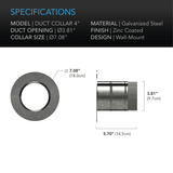 AC Infinity Ducting Collar, 4-Inch, Galvanized Steel