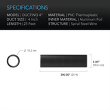 AC Infinity Flexible Four-Layer Ducting, 25-Ft Long, 4-Inch