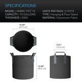 AC Infinity Heavy Duty Fabric Pots 10 Gallon 5-Pack
