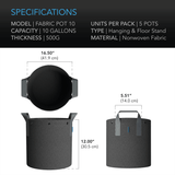 AC Infinity Heavy Duty Fabric Pots,  10 Gallon, 5-Pack