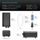 AC Infinity Hydroponics Air Pump Two-Outlet Pumping Kit 45 GPH (2.8