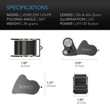 AC Infinity Jewelers Loupe Pocket Magnifying Glass w/ LED Light & Dual