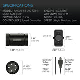 AC Infinity RAXIAL S4 Inline Booster Duct Fan w/ Speed Controller