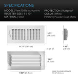 AC Infinity Register Ventilation Grille 4" x 10" White