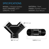 AC Infinity Steel 3-Way Duct Splitter 4-Inch